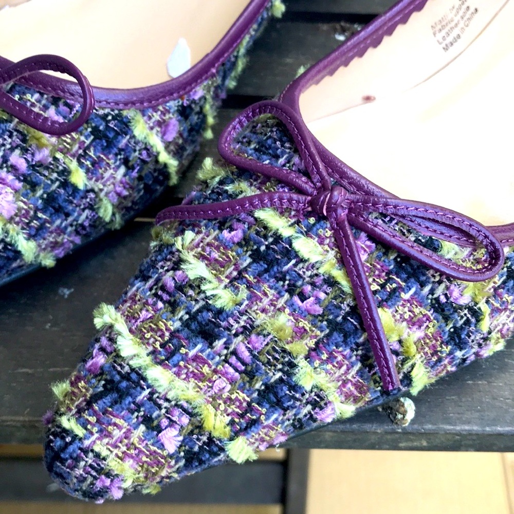 Weekend SALE!! Pazzo unique tweed flats. New in box, sz 6. Plum/green/pink/gray.